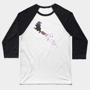 Kawaii Black Cat Witch on Purple Star Broom Baseball T-Shirt